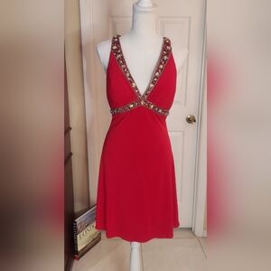 Elegant Red Beaded Women's Dress